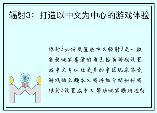 辐射3：打造以中文为中心的游戏体验